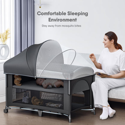 4 in 1 Baby Bassinet, Pack and Play, Bedside Crib Sleeper, Diaper Changer - Comes with Mattress