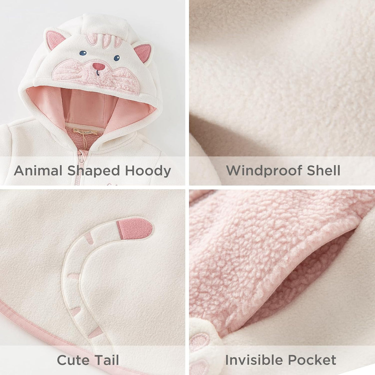 DAVE&BELLA Toddler Fleece Jacket, Baby Boys Girls Animal-shaped Hooded Zipper Long Sleeve Warm