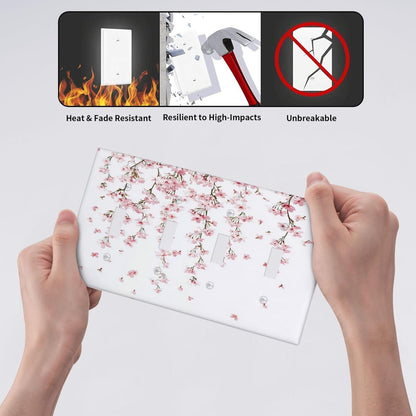 Light Switch Covers Sakura Plant Floral Pink Flowers Quad Toggle Electrical Faceplate 4 Gang Wall