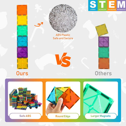 Bmag 130PCS Magnetic Tiles Building Blocks, 3D Magnet Blocks Construction Playboards for Kids