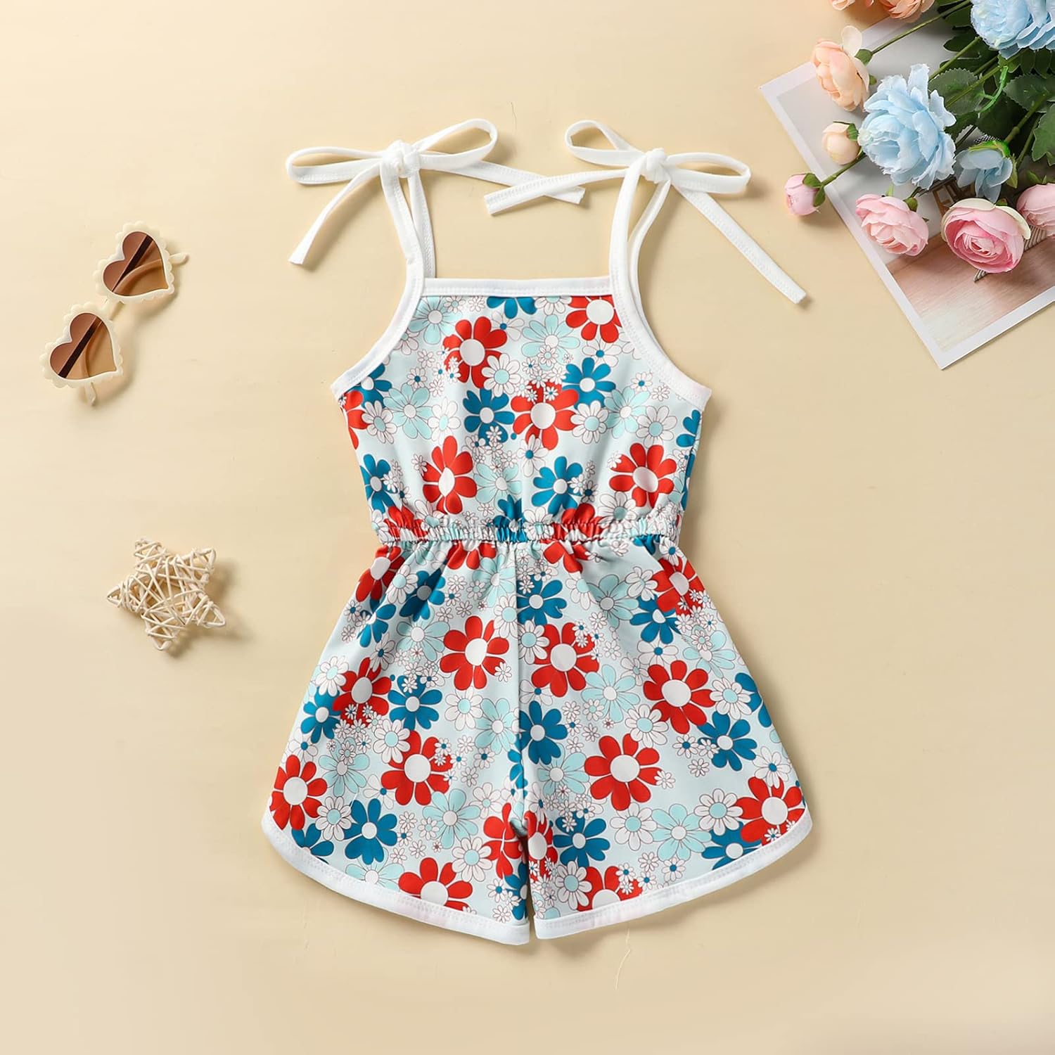 WZTYYDS Toddler Baby Girl Summer Clothes Floral Romper Tie-Up Strap Halter Jumpsuit Infant Summer