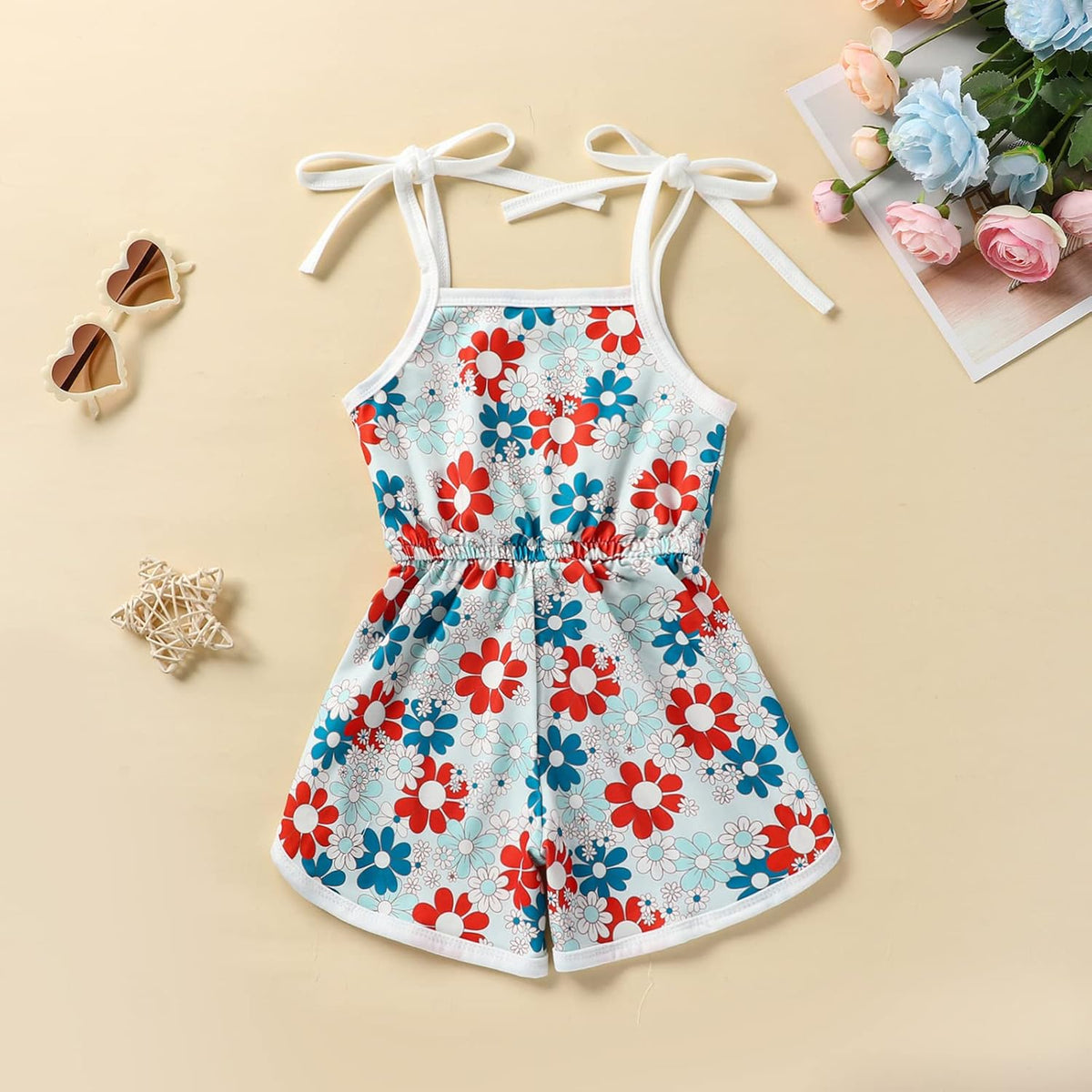 WZTYYDS Toddler Baby Girl Summer Clothes Floral Romper Tie-Up Strap Halter Jumpsuit Infant Summer