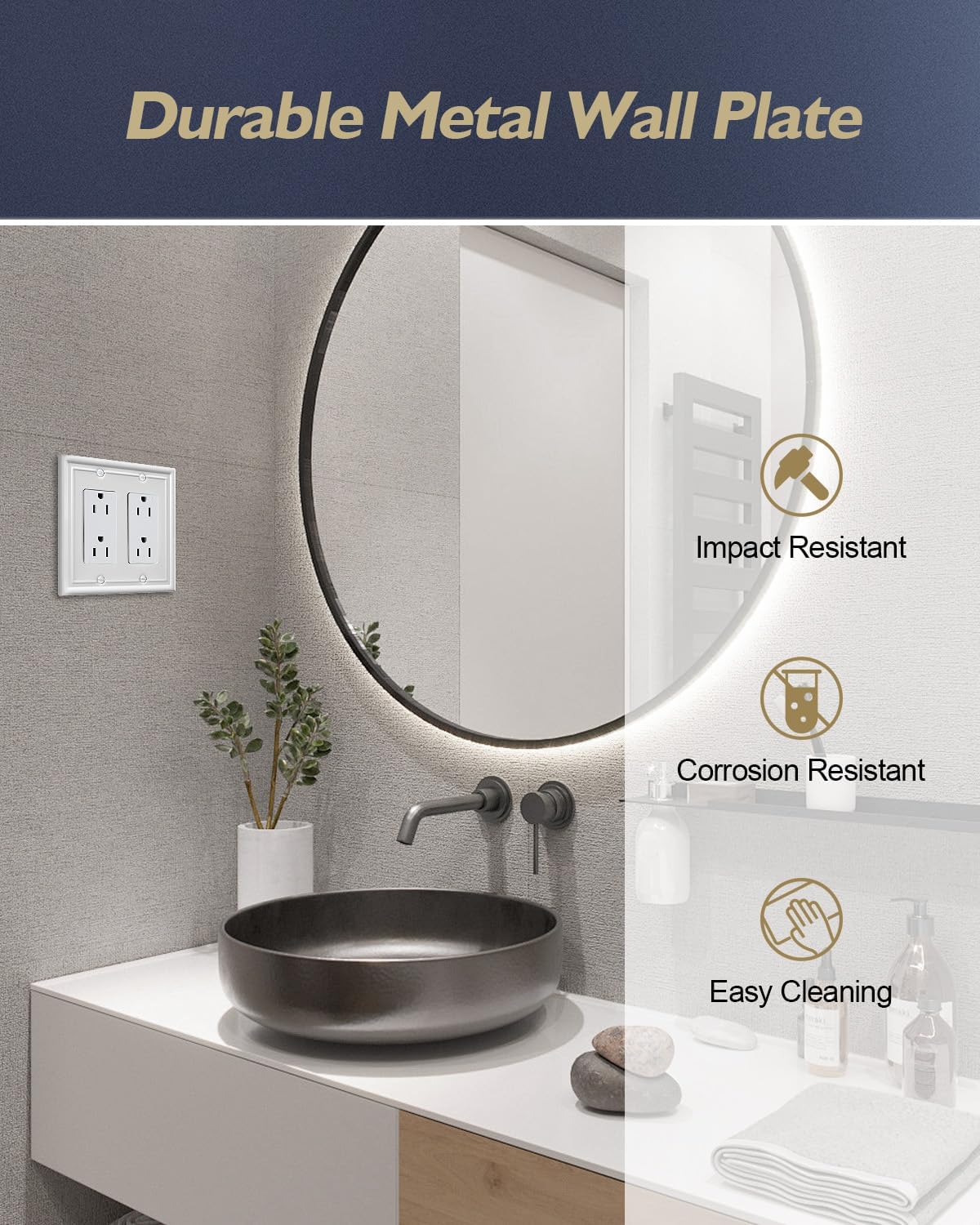 2-Pack Double Decorator Wall Plate, Off White Outlet Cover Plate for GFCI Outlet, Receptacle
