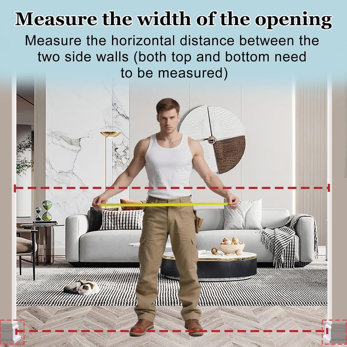 WAOWAO Triple Lock 49.21-66.54" Baby Gate Extra Wide Pressure Mounted Walk Through Swing Auto Close