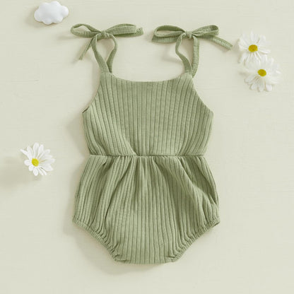 Newborn Infant Baby Girl Romper Ribbed Knit Sleeveless Spaghetti Strap One Piece Jumpsuit Bodysuit