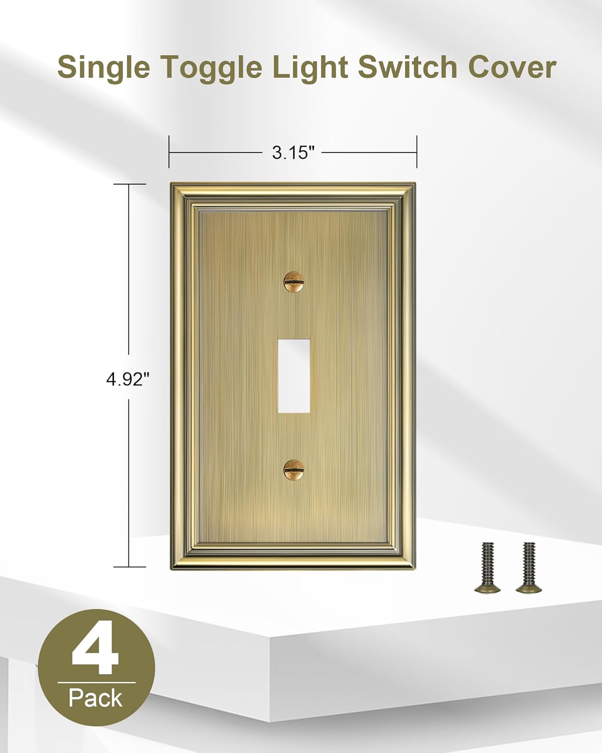 4-Pack Single Toggle Light Switch Cover Plate, Durable Solid Zinc Alloy Decorative Switch Plate