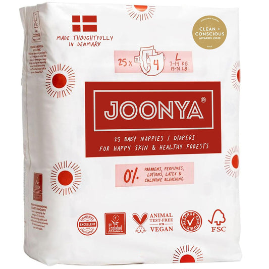 Joonya Baby Diapers, Size 4 L (15-31 lb) - 1 Bag of 25 - New Range - NonToxic, Eco-Friendly, Ultra