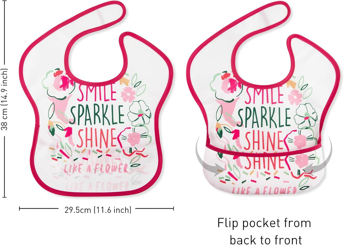 Mess Proof Baby Bib 3 Pack, Waterproof Led Weaning Baby Feeding Bibs with Food Catcher, Travel