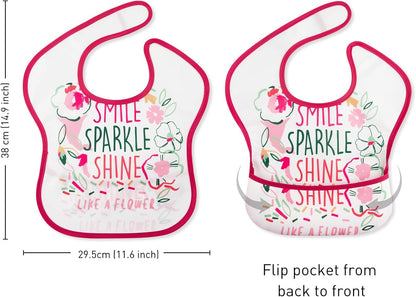 Mess Proof Baby Bib 3 Pack, Waterproof Led Weaning Baby Feeding Bibs with Food Catcher, Travel