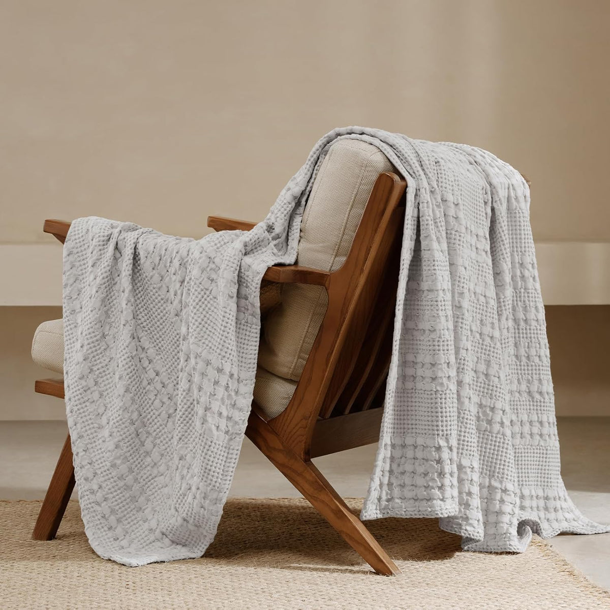 PHF 100% Cotton Waffle Weave Throw Blanket, Soft Lightweight Breathable Cozy Summer Throws for