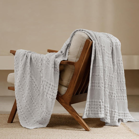 PHF 100% Cotton Waffle Weave Throw Blanket, Soft Lightweight Breathable Cozy Summer Throws for