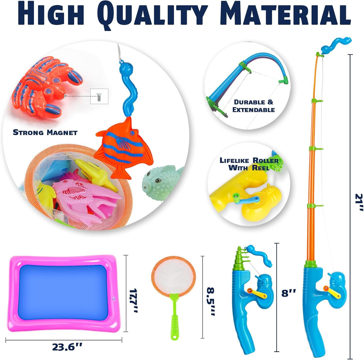 CozyBomB™ Magnetic Fishing Toys Game Set for Kids | Water Table Bathtub Kiddie Pool Party & Pole