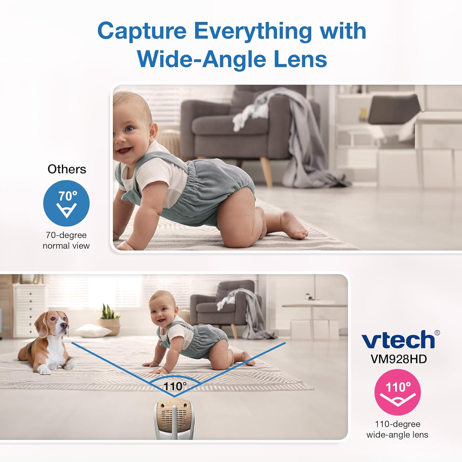 VTech VM928-2HD 5” 720p HD Display 2 Cameras Baby Monitor,110 Wide Angle View,Remote