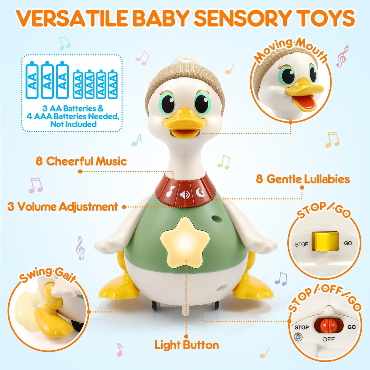 LUDILO Infant Baby Toys 6-12 Months: Musical Crawling Duck Toy Must Have 5 6 7 8 9 10 12 18 Month