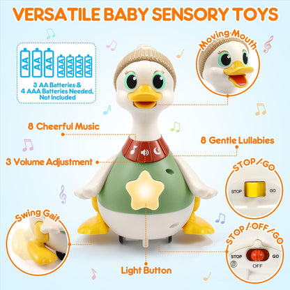 LUDILO Infant Baby Toys 6-12 Months: Musical Crawling Duck Toy Must Have 5 6 7 8 9 10 12 18 Month