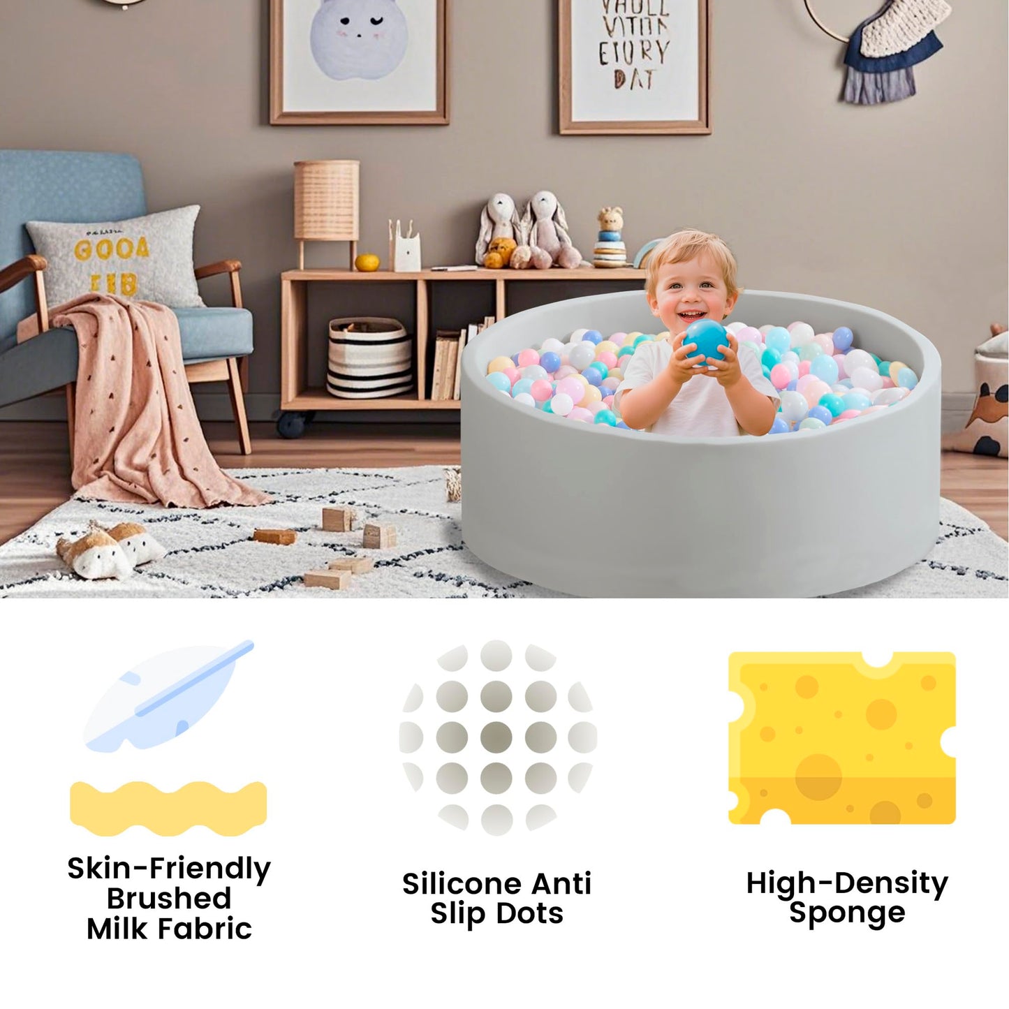 Zedachica Ball Pit for Toddlers 35.43''x11.81 Baby Ball Pits Soft Memory Foam Ball Pit Round Kids