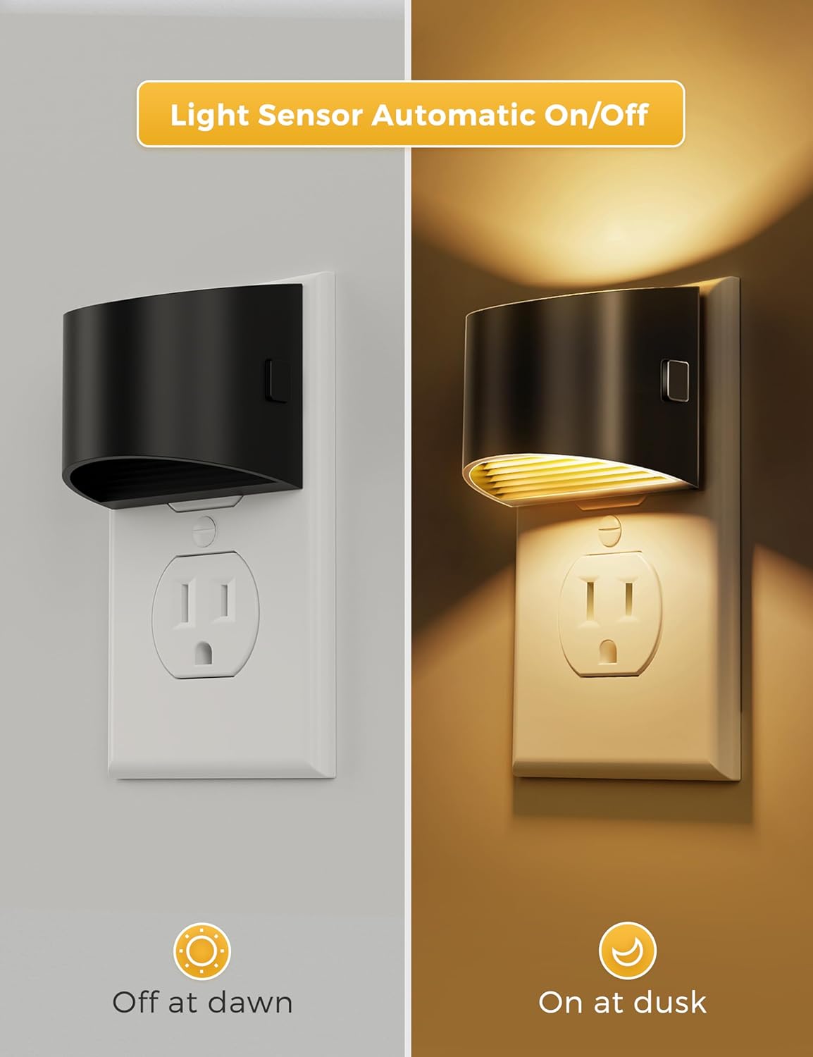 L LOHAS LED Night Lights Plug into Wall 2 Pack, Dusk to Dawn Sensor Nightlight, Brightness
