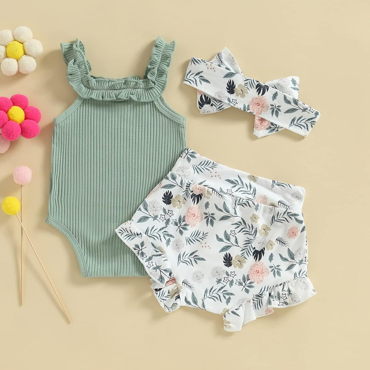 fhutpw Baby Girl Clothes Summer Cute Outfits 3 6 12 18 Months Spaghetti Strap Romper & Floarl