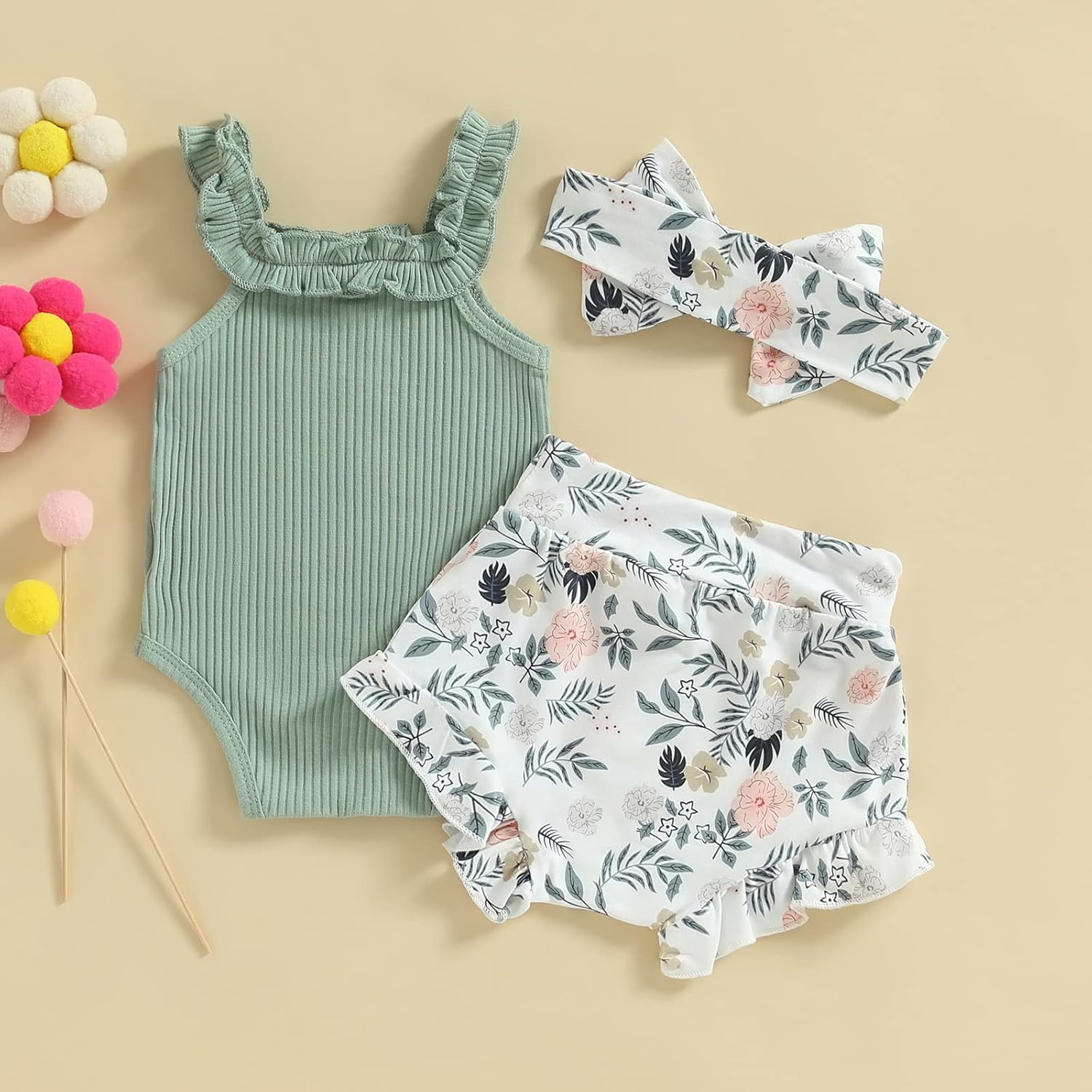 fhutpw Baby Girl Clothes Summer Cute Outfits 3 6 12 18 Months Spaghetti Strap Romper & Floarl