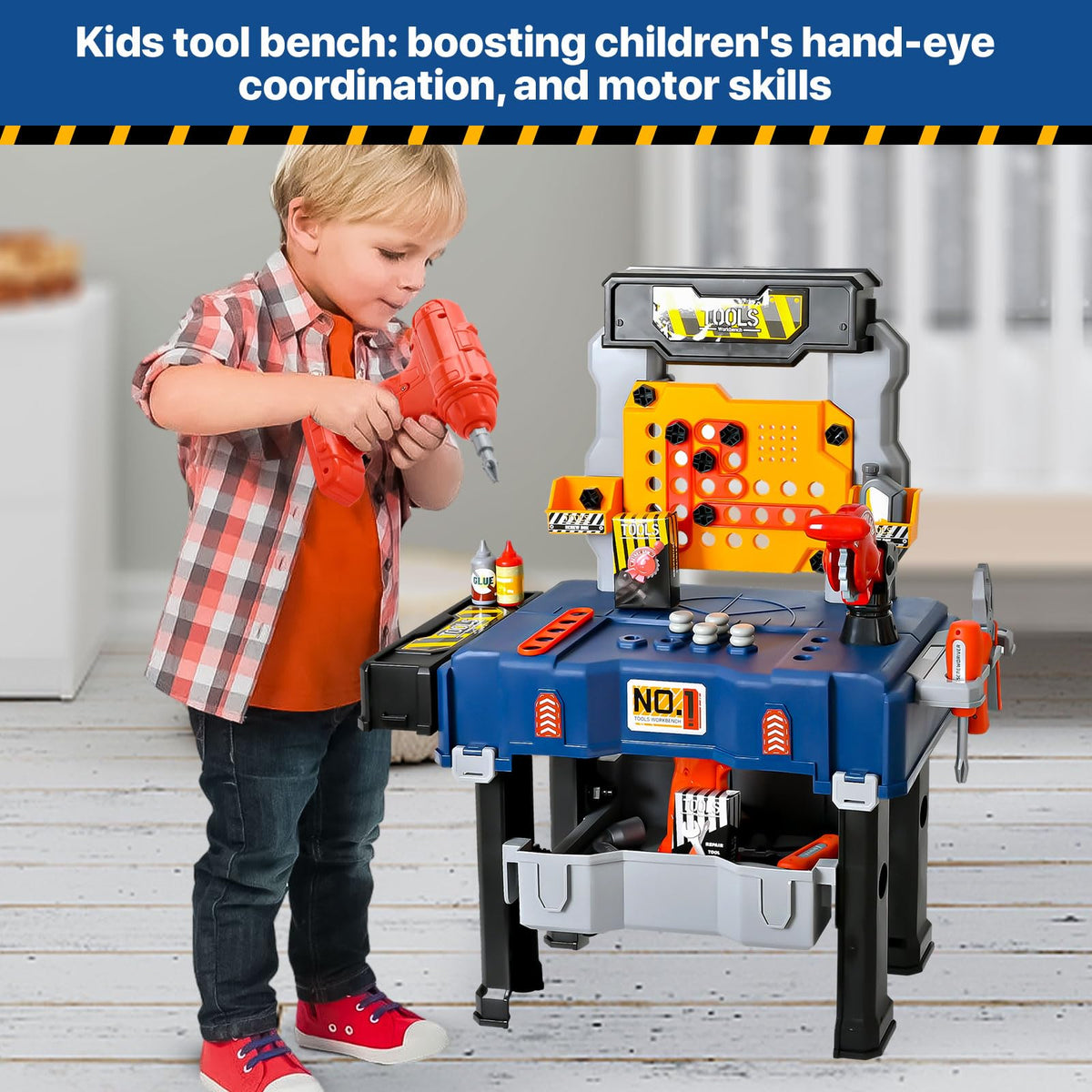MUGEYMYD Kids Tool Bench Set with Electric Drill and Realistic Tool