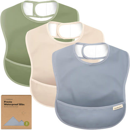 3-Pack Waterproof Baby Bibs for Eating - Lightweight Toddler Feeding Bibs with Large Food Catcher