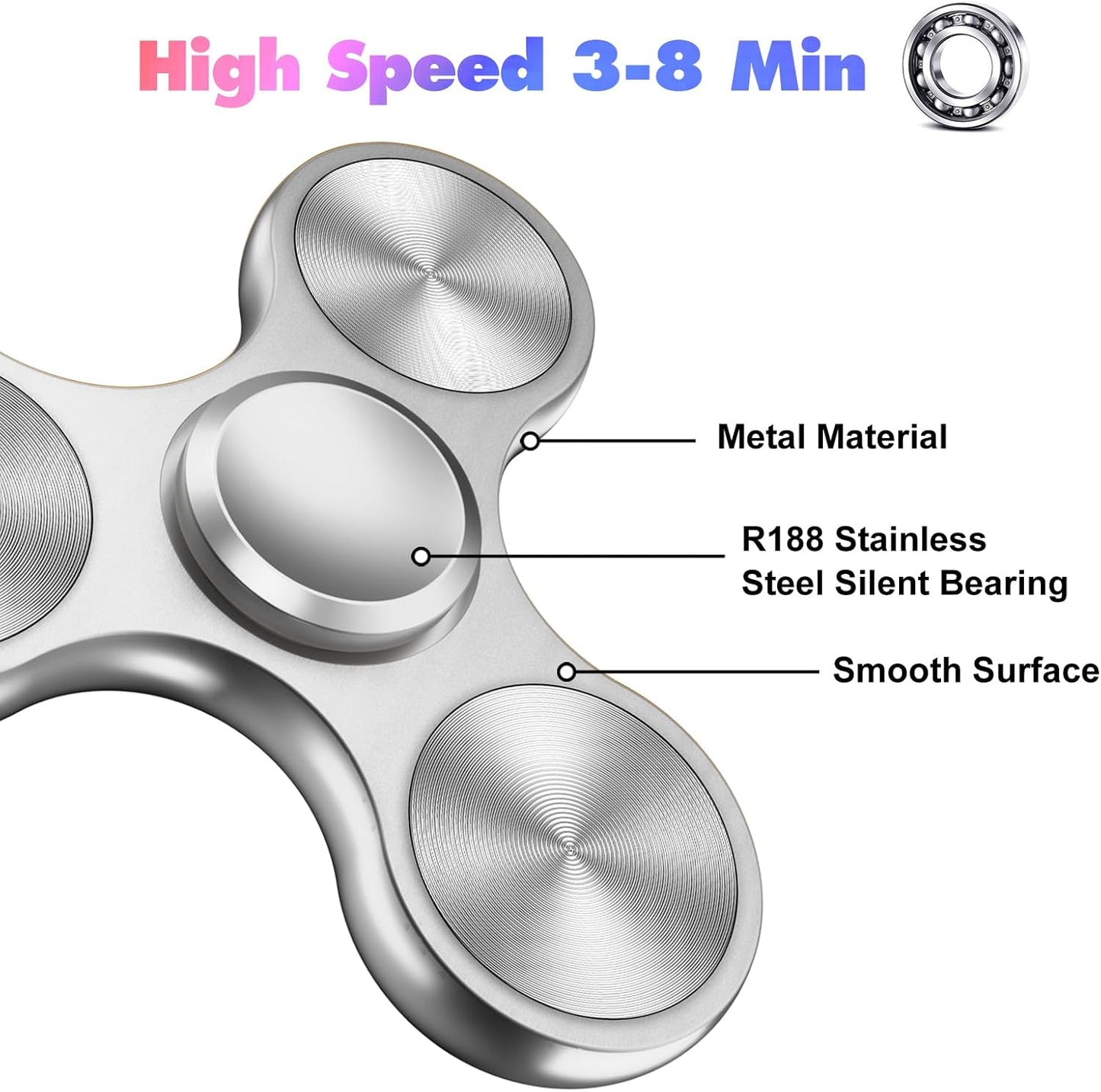 Fidget Spinners Toy, 3-8 Min Spins Time Stainless Steel Bearing Metal Fidget Spinner, EDC ADHD