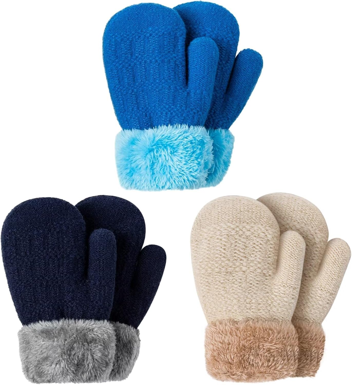 Winter Mittens Gloves Beanie Hat Set for Kids Baby Toddler Children, Thick Warm Knit Fleece Lined