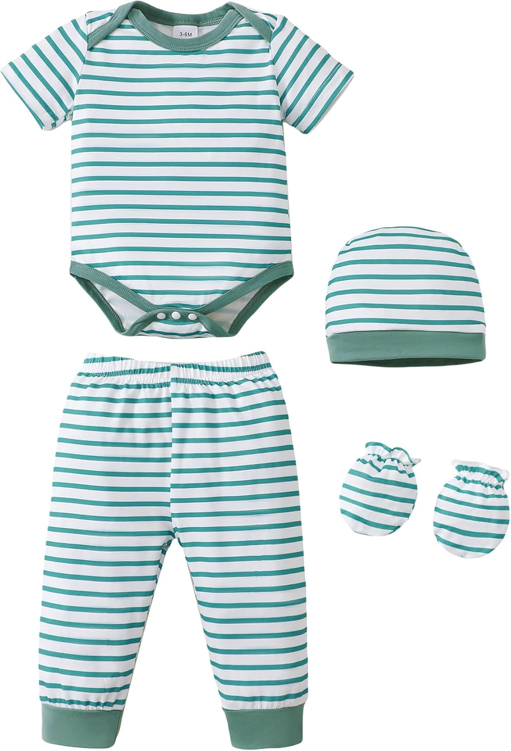 NZRVAWS Newborn Baby Boy Girl Clothes Unisex Infant Romper Pants Set Hat 4-Pack Outfits 0-12 Months
