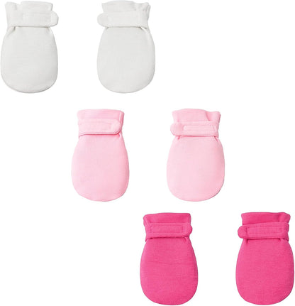 Newborn Baby No Scratch Mittens Stay On, 100% Cotton Breathable, Adjustable Infant Gloves for Baby
