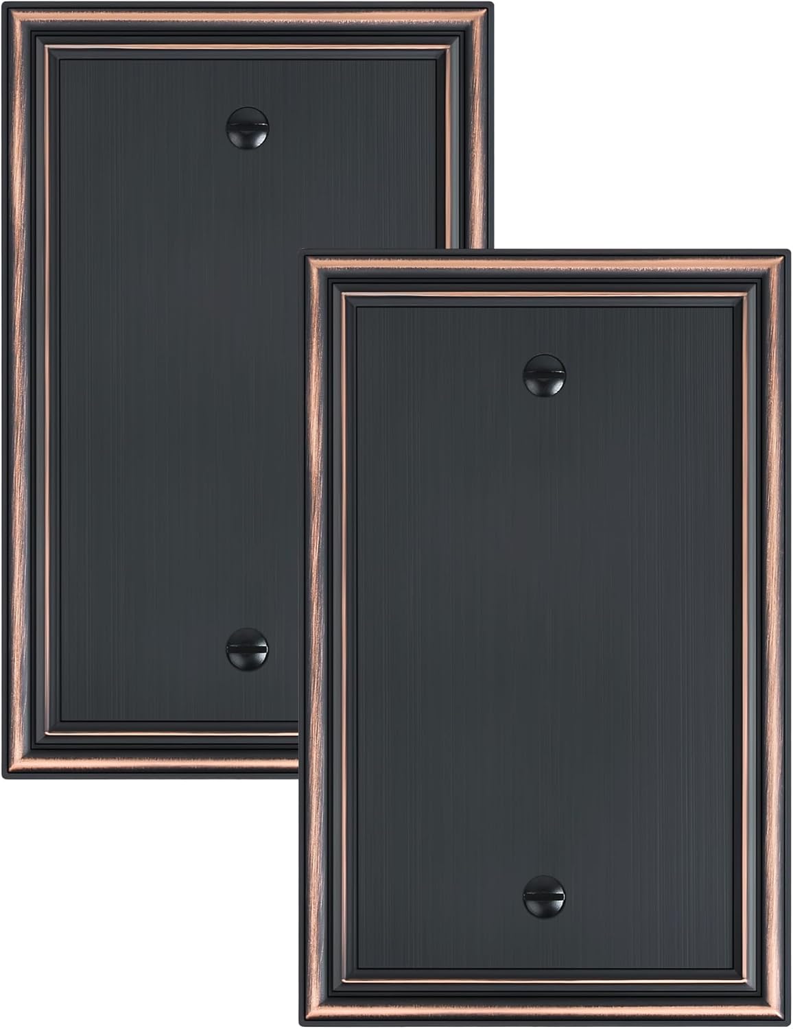 2-Pack Single Blank Wall Plates, Durable Solid Zinc Alloy Blank Outlet Covers, Decorative Aged