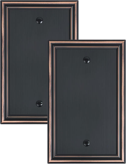 2-Pack Single Blank Wall Plates, Durable Solid Zinc Alloy Blank Outlet Covers, Decorative Aged