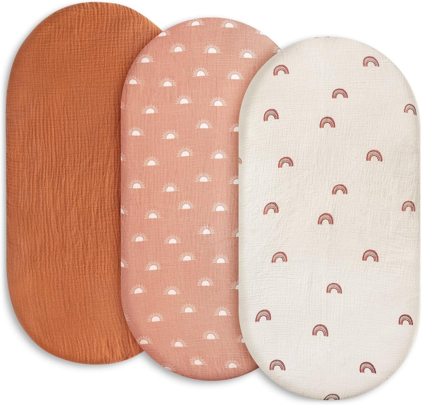 Gllquen Baby Muslin Bassinet Sheets 3 Pack, Breathable Elastic Cozy Fitted Cotton Bassinet Mattress