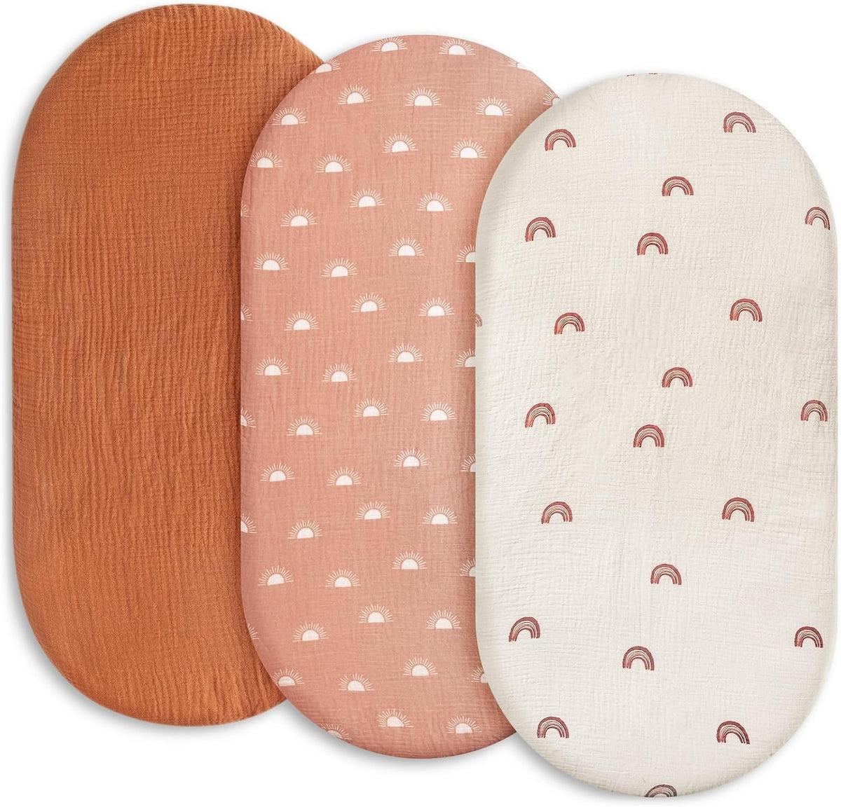 Gllquen Baby Muslin Bassinet Sheets 3 Pack, Breathable Elastic Cozy Fitted Cotton Bassinet Mattress