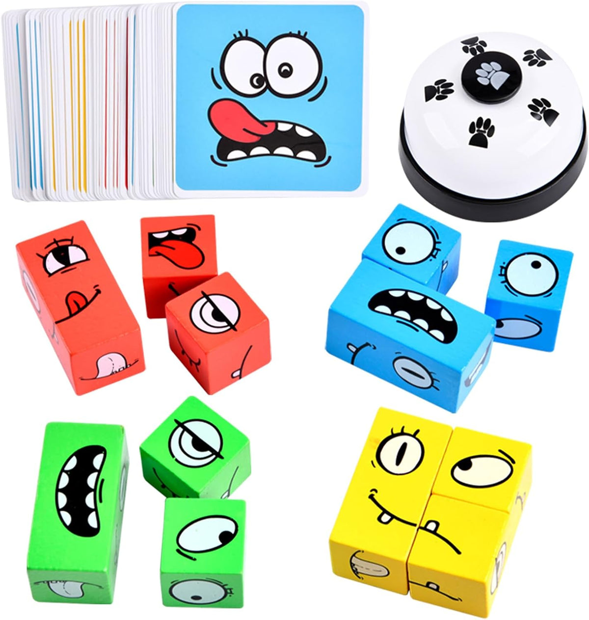 Wooden Face Changing Magic Cube Game, Expression Puzzle Building Blocks Pattern Matching Game