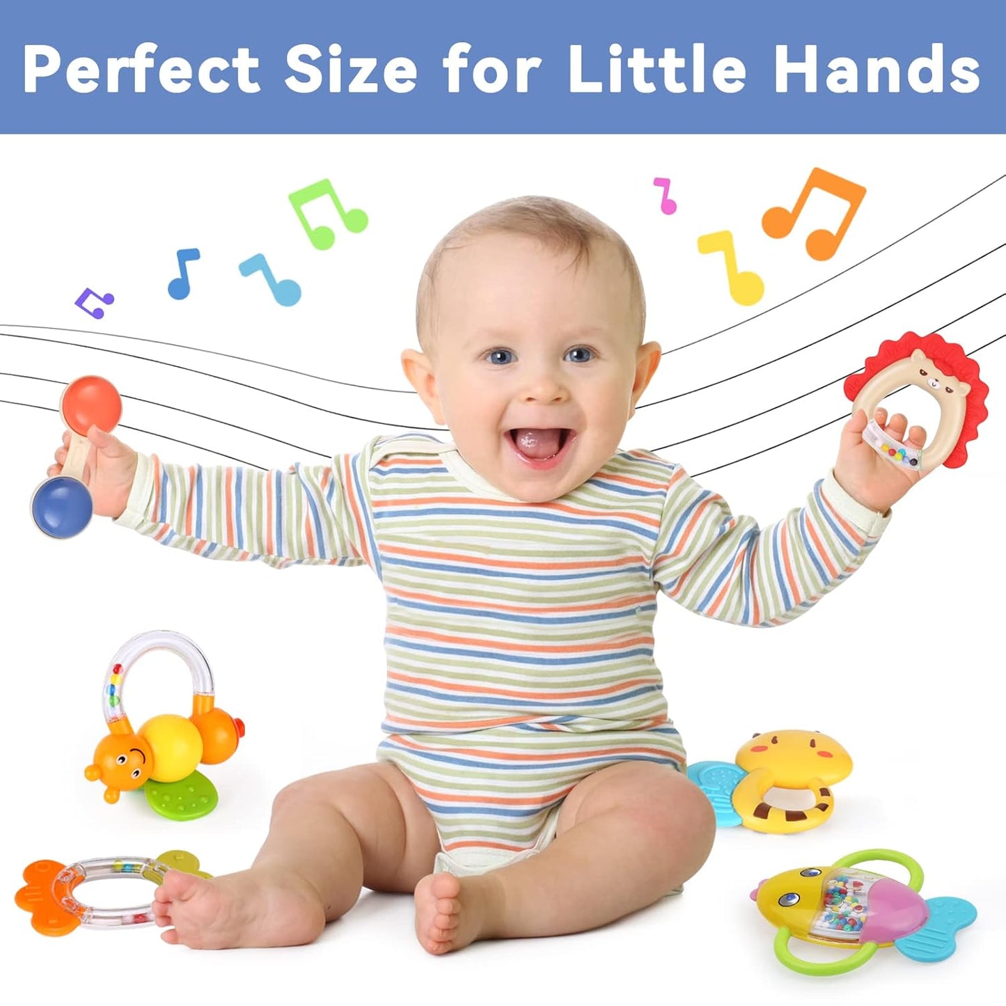 MOONTOY 9pcs Baby Rattles 3-6 Months, Infant Teething Toys 3-6 Months, Teethers Baby Toys 6-12