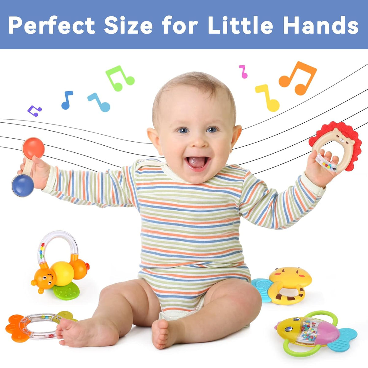 MOONTOY 9pcs Baby Rattles 3-6 Months, Infant Teething Toys 3-6 Months, Teethers Baby Toys 6-12
