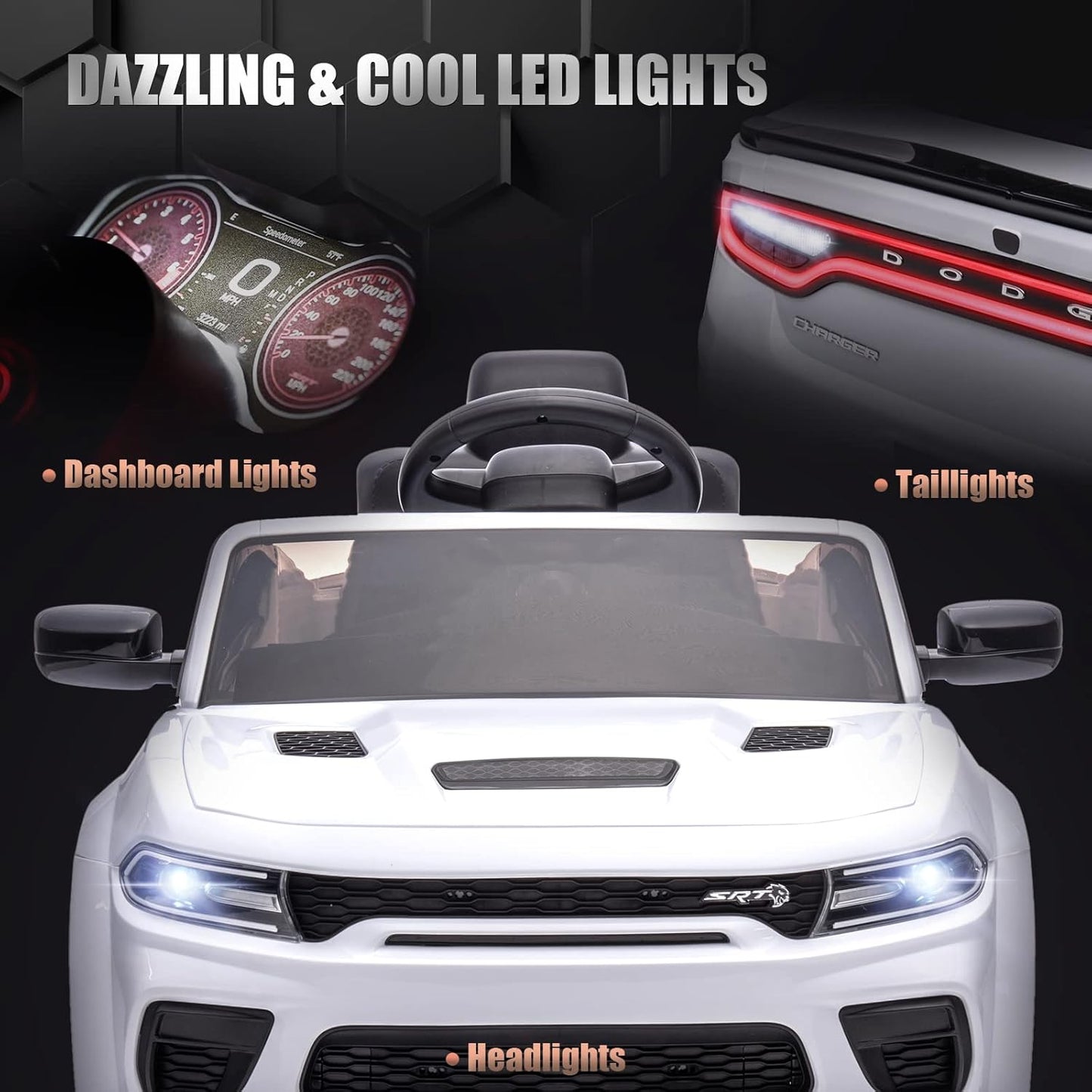 12V 7Ah Kids Electric Ride on Car, Licensed Dodge Charger SRT Hellcat, Battery Powered 4-Wheels Toy