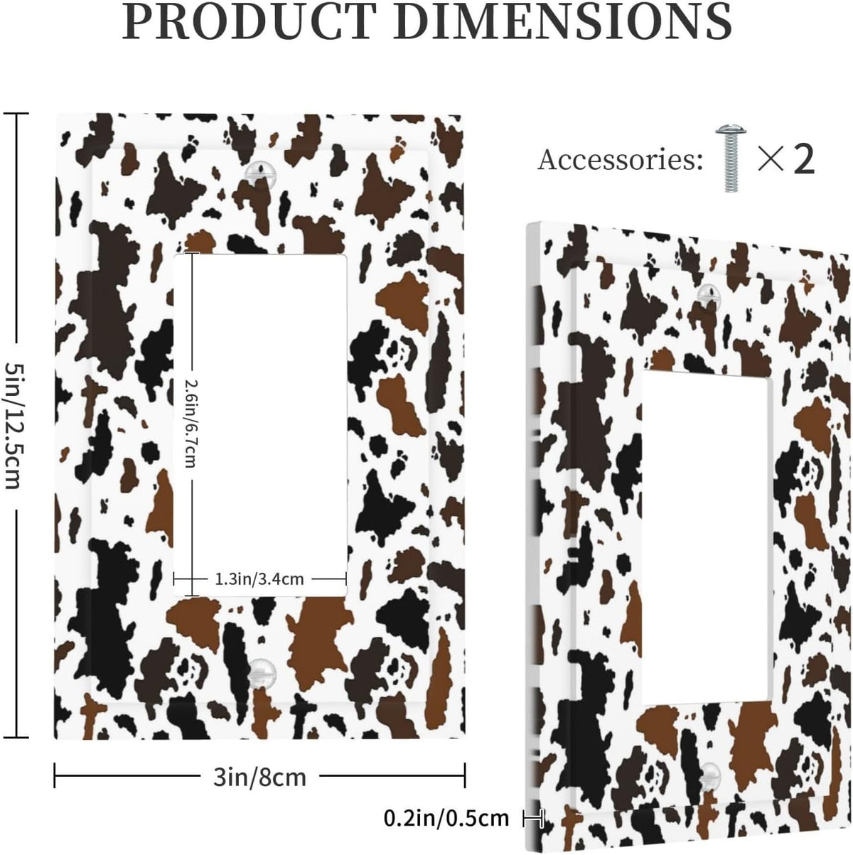 Decorative Outlet Covers Rustic Cowhide Highland Cow Milk Cow 1 Gang Single Rocker Light Switch