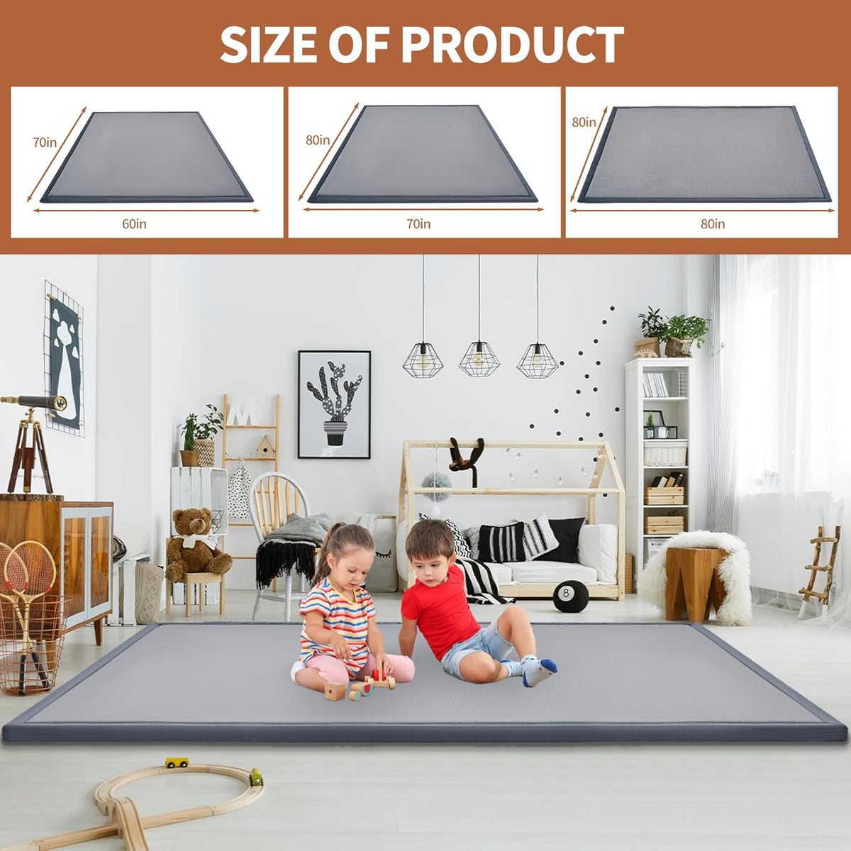 Baby Play Mat for Floor - 1.4" Thick Memory Foam Rug, 80"x80" Playpen Tummy Time Mat, Soft Velvet