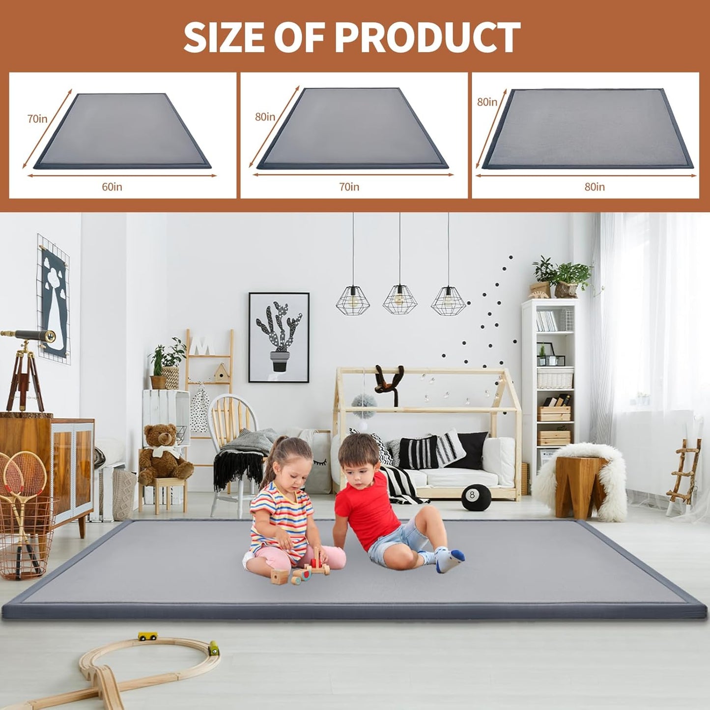 Baby Play Mat for Floor - 1.4" Thick Memory Foam Rug, 80"x70" Playpen Tummy Time Mat, Soft Velvet