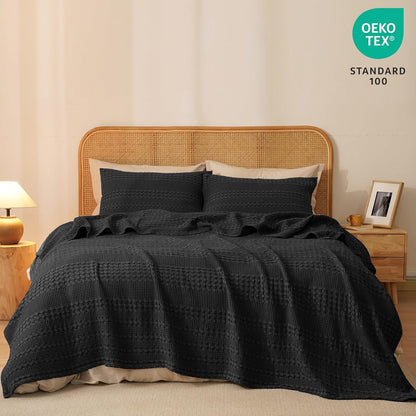 PHF 100% Cotton Waffle Weave Blanket King Size, Soft Lightweight Breathable Cozy Summer Blankets
