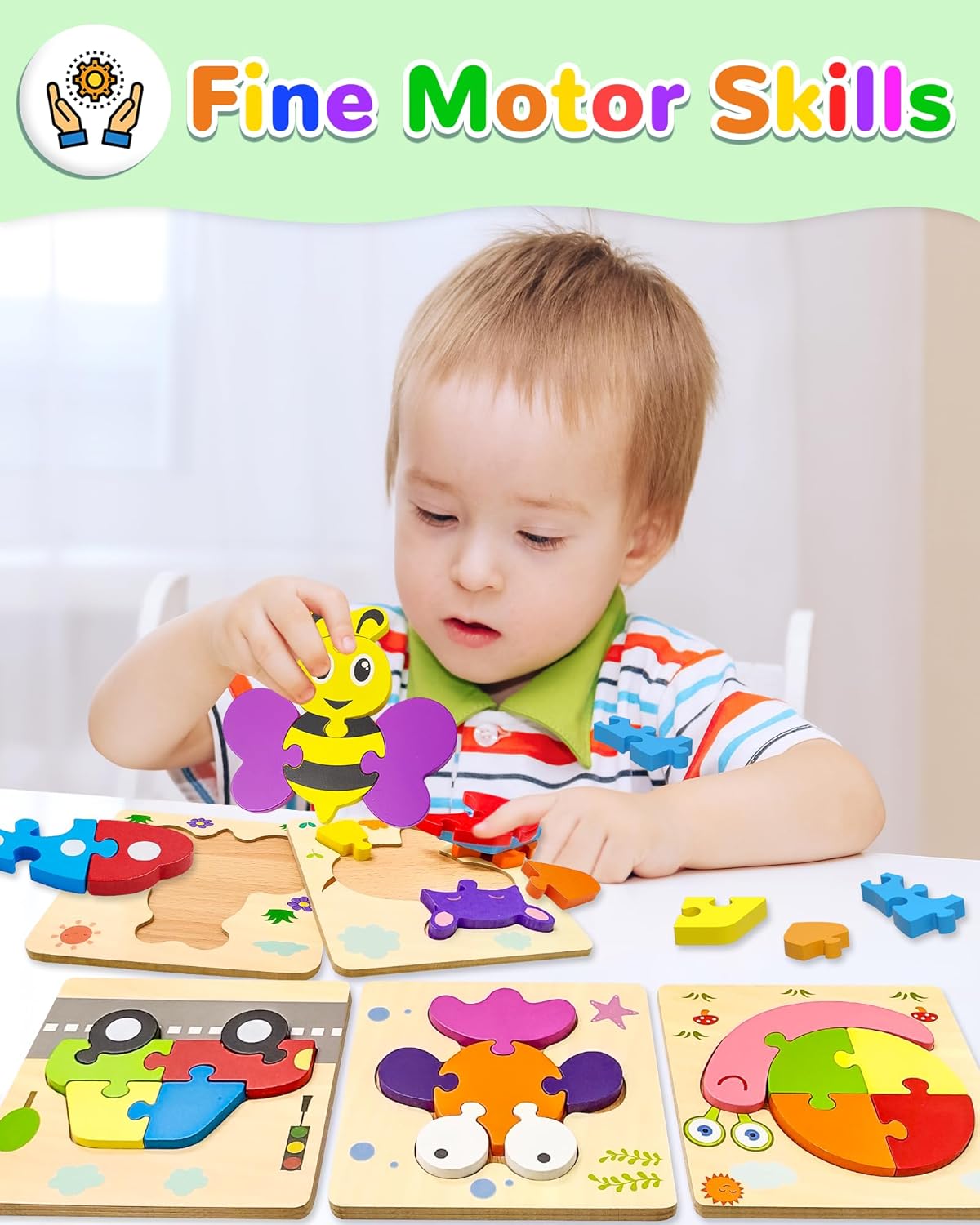 Yetonamr Wooden Toddler Puzzles Gifts Toys for 1 2 3 Years Old Boys Girls, 12 Vehicle Shape