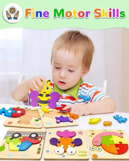 Yetonamr Wooden Toddler Puzzles Gifts Toys for 1 2 3 Years Old Boys Girls, 12 Vehicle Shape