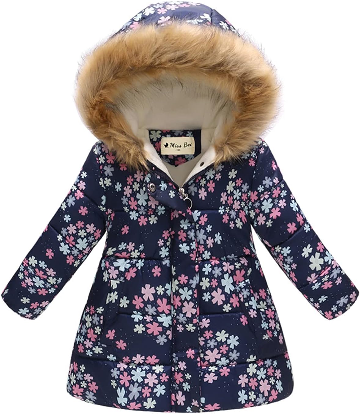 Miss Bei Girl's Winter Coat Jacket Hooded Kids Toddler Flower Print Parka Outwear Warm Cotton