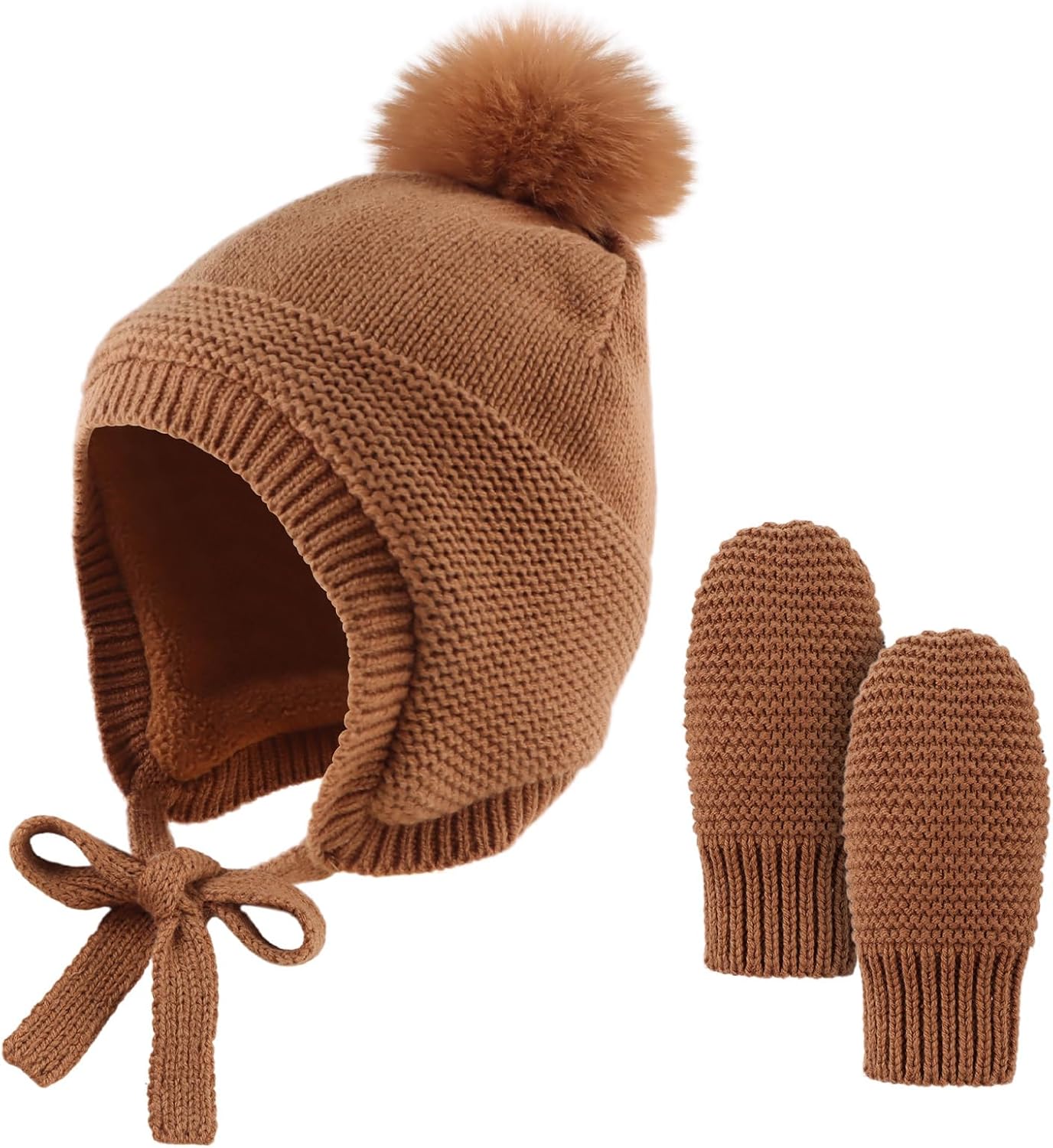 Basic Winter Baby Beanie Gloves Boys Girls Knitted Hat Pompom Kids Earflap Hats Warm Infant Toddler