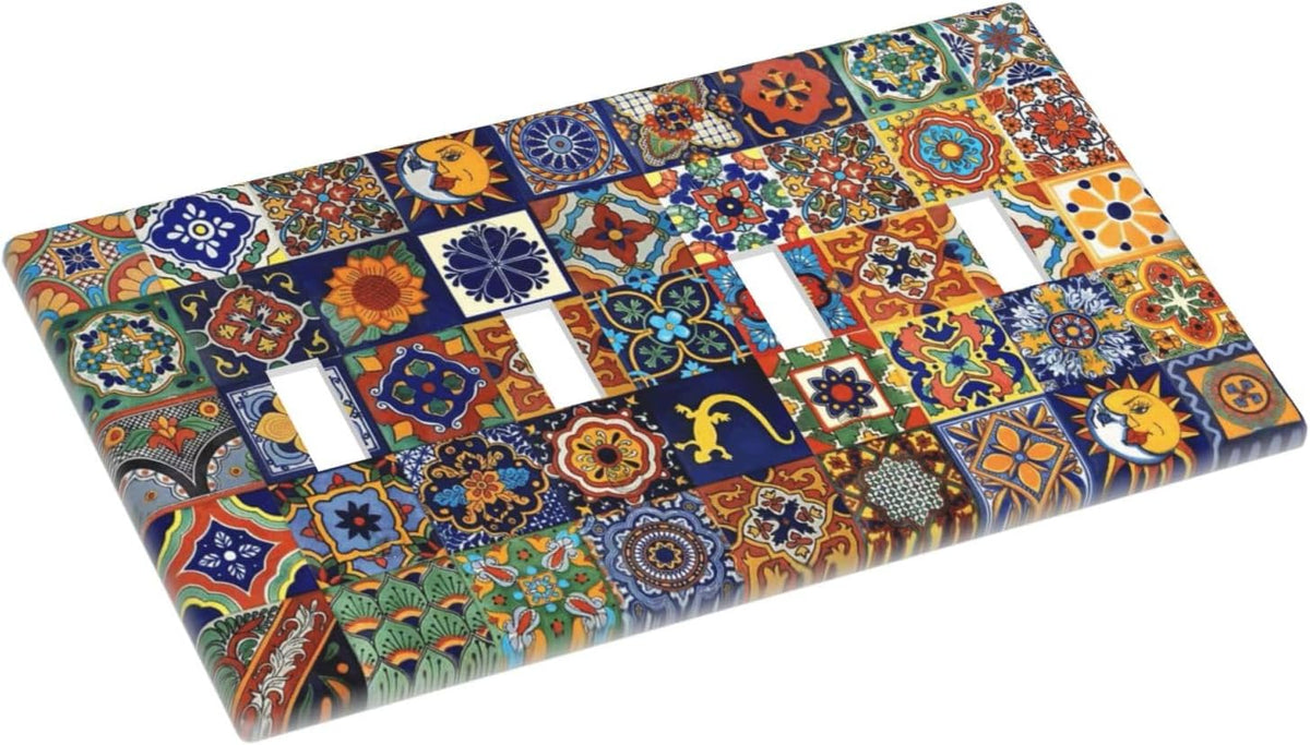 Talavera Mexican Tiles Traditional Color Decoration Print Light Switch Covers Quad Toggle