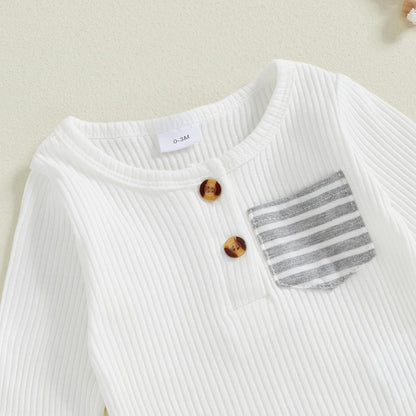 fhutpw Baby Boy Clothes 3 6 12 18 Months Ribbed Knitted Long Sleeve Romper and Pants Sets Newborn