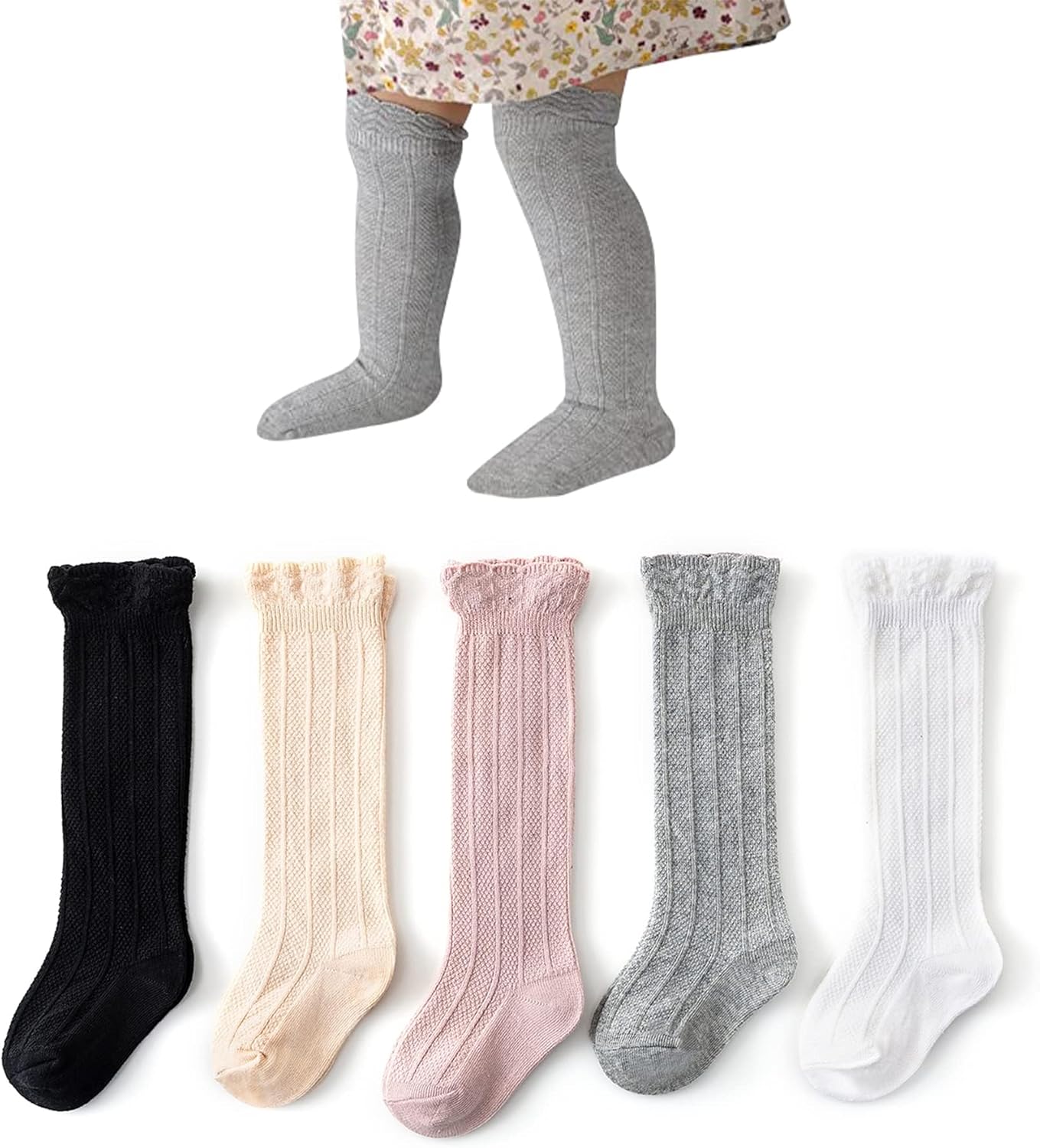 Zando Baby Knee High Socks - Infant to Toddler, Cotton Ruffle Socks, Warm Girls & Boys Long