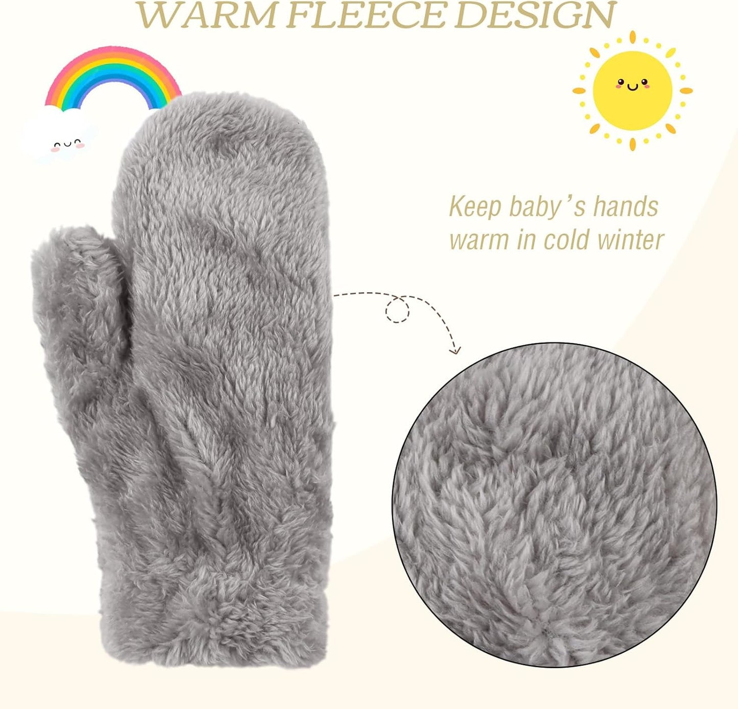 PESAAT Baby Girl Mittens Fleece Toddler Boy Mittens Warm Kids Winter Gloves Unisex Cold Weather