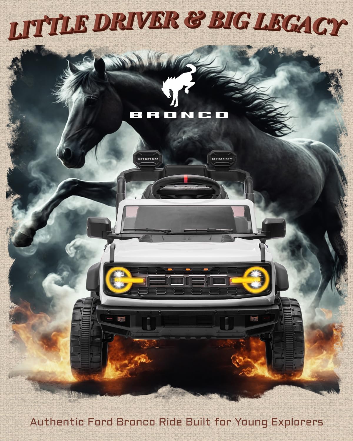 Ford Bronco Raptor 12V Toddler Ride on Toys, Safe Kids Ride on Truck with Remote Control, Children